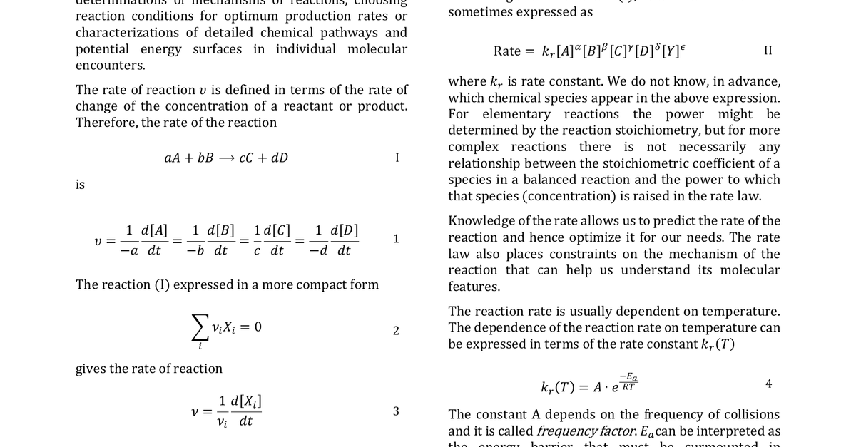 Kinetics Of A Homogenous Reaction In Solution